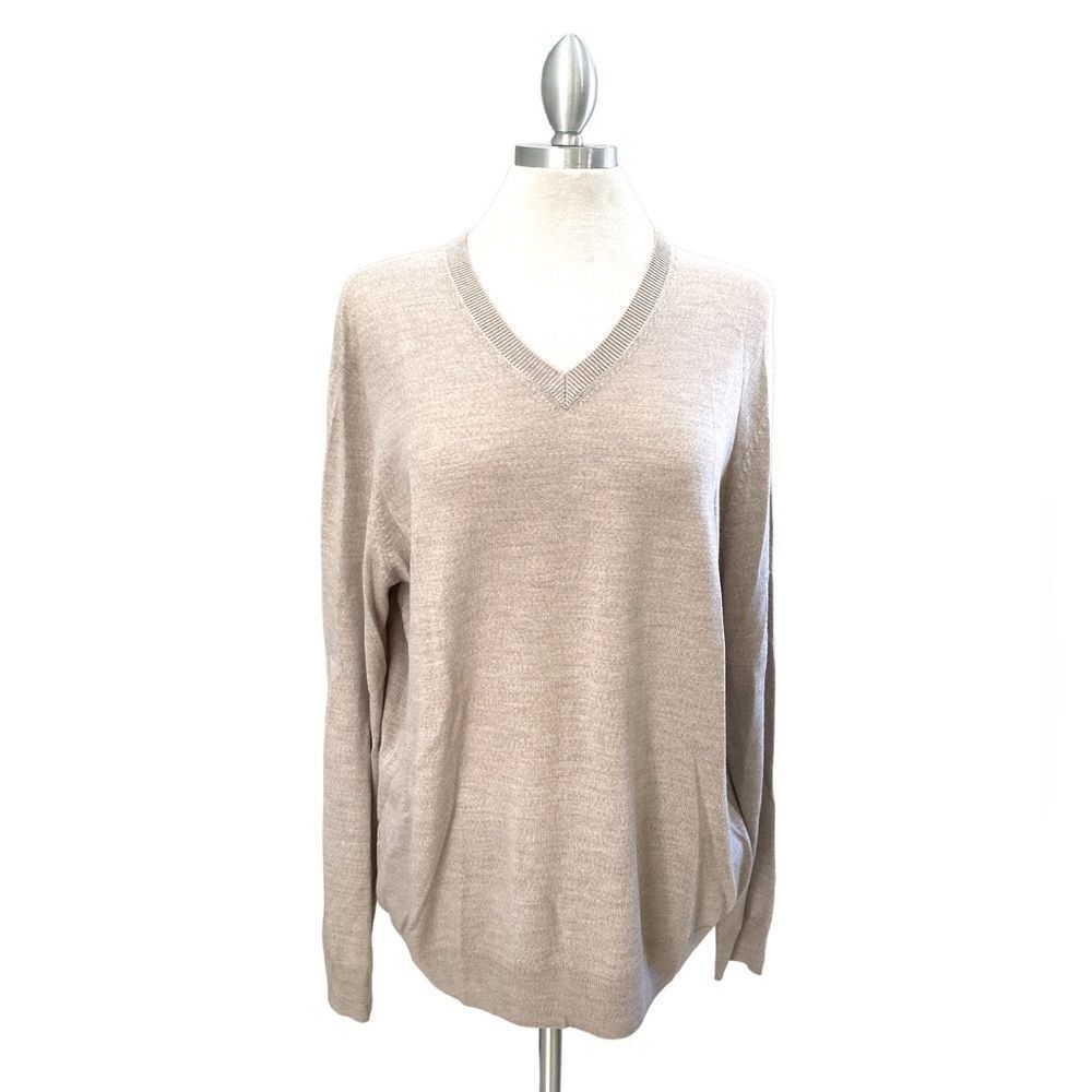 Joseph Abboud Oatmeal Tan Color Knit 100  Extra Fine Merino Wool Brand New